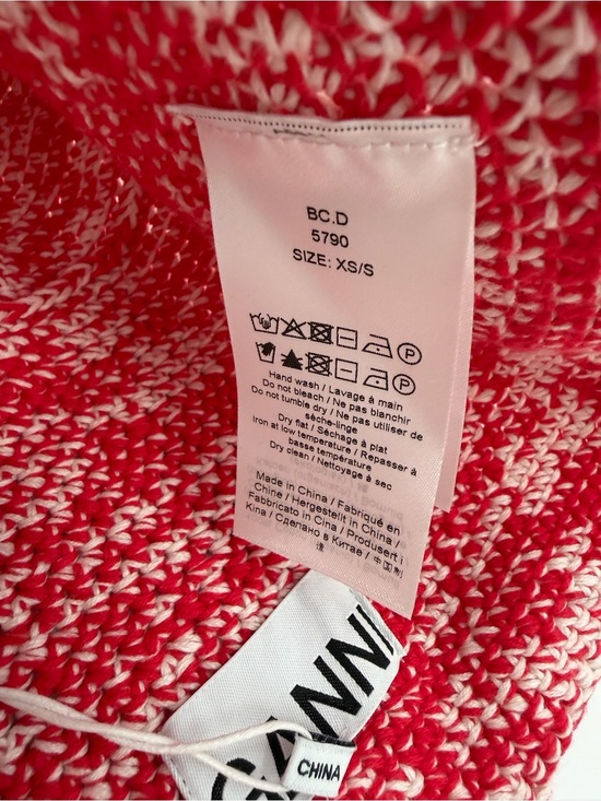 Ganni Crochet Knitted Red & White Logo Bucket Hat main image 4